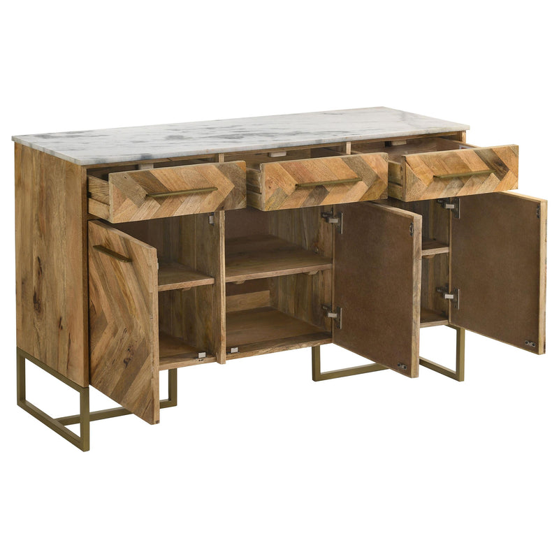 Keaton 3-door Marble Top Herringbone Accent Cabinet