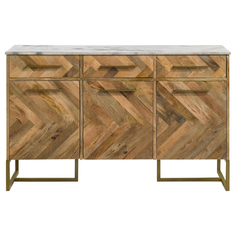 Keaton 3-door Marble Top Herringbone Accent Cabinet