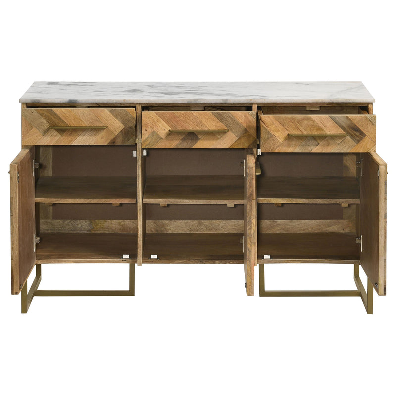 Keaton 3-door Marble Top Herringbone Accent Cabinet