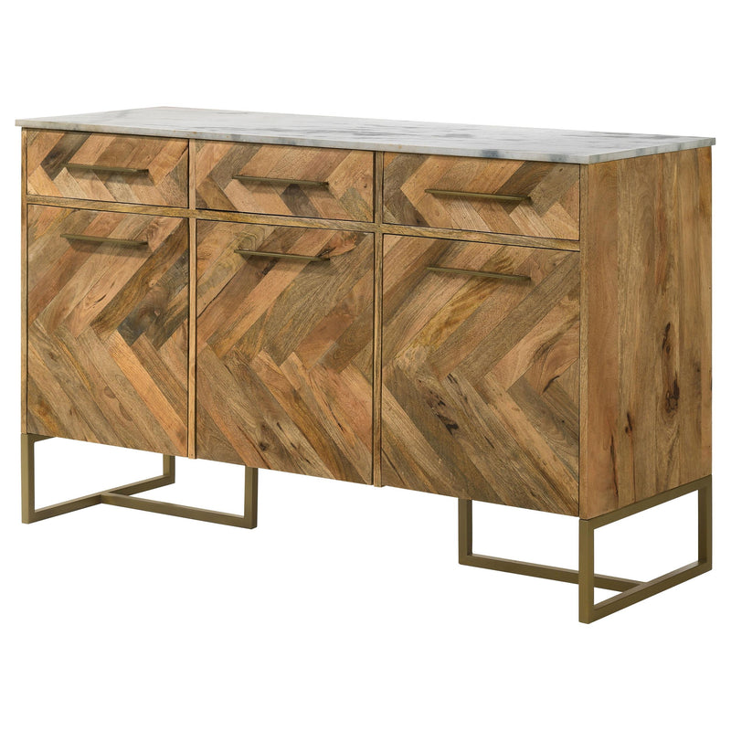 Keaton 3-door Marble Top Herringbone Accent Cabinet