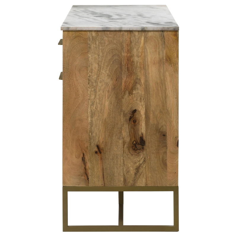 Keaton 3-door Marble Top Herringbone Accent Cabinet