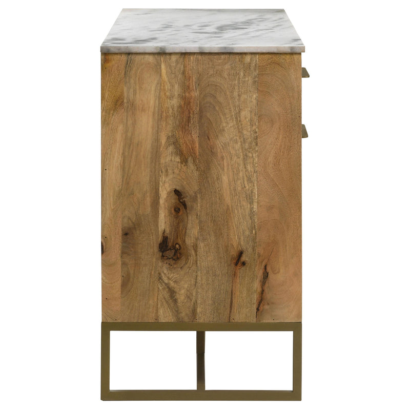 Keaton 3-door Marble Top Herringbone Accent Cabinet