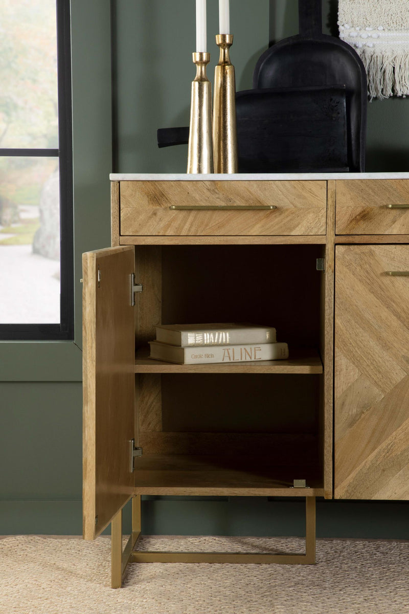Keaton 3-door Marble Top Herringbone Accent Cabinet