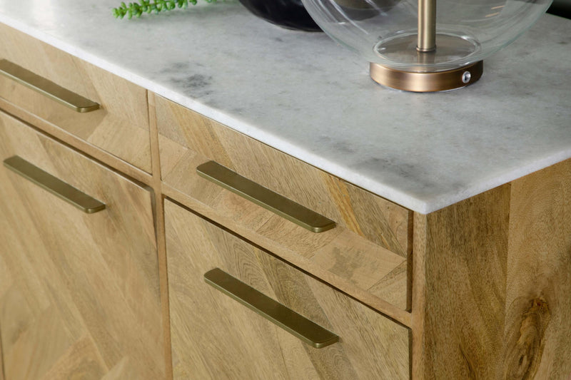 Keaton 3-door Marble Top Herringbone Accent Cabinet
