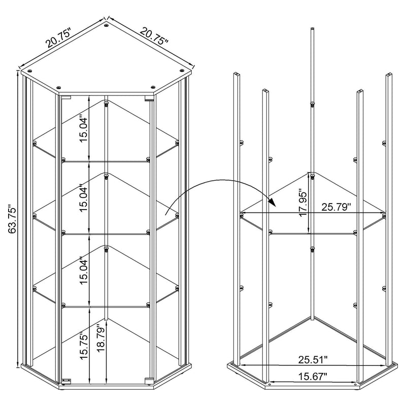 Zenobia 3-shelf Curio Cabinet Display Case Black - detail 4