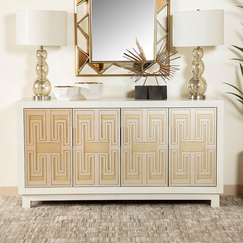 Voula 4-door Wood Accent Storage Cabinet White and