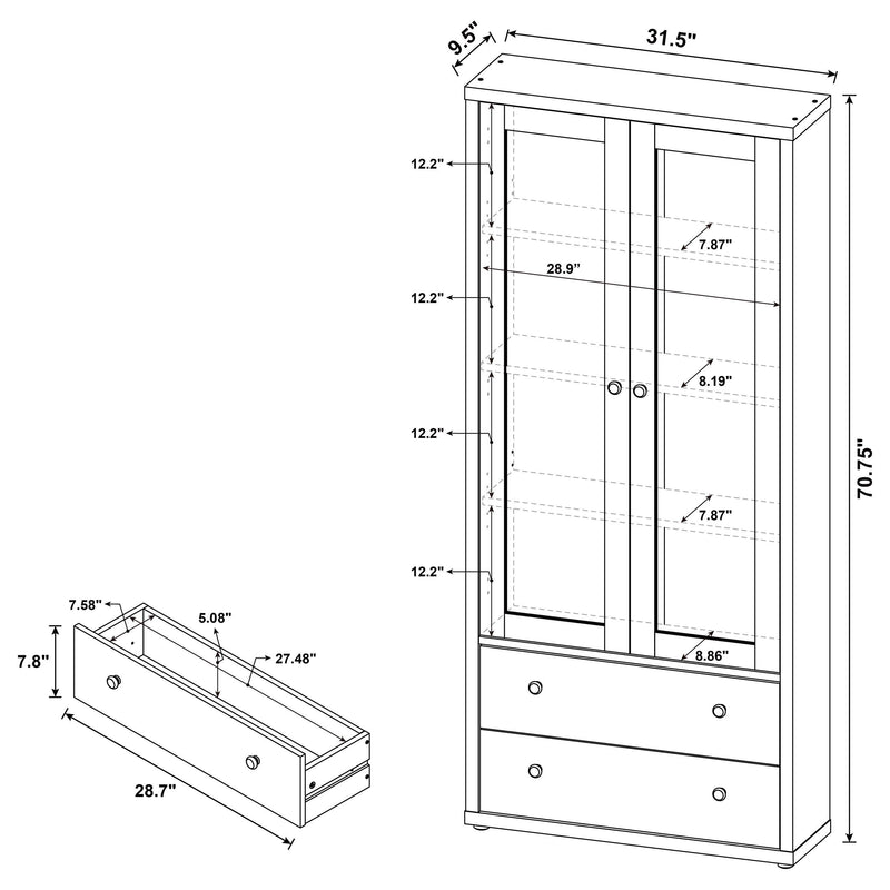 Hawthorne 4-shelf Glass Door Cabinet with Drawers