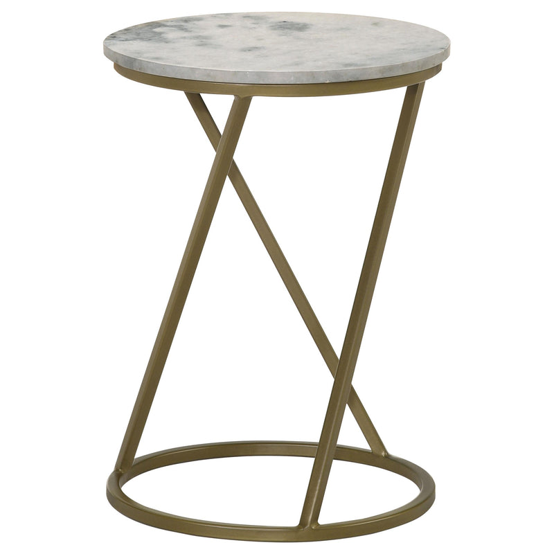 Malthe Round Marble Top Accent Side White and Antique