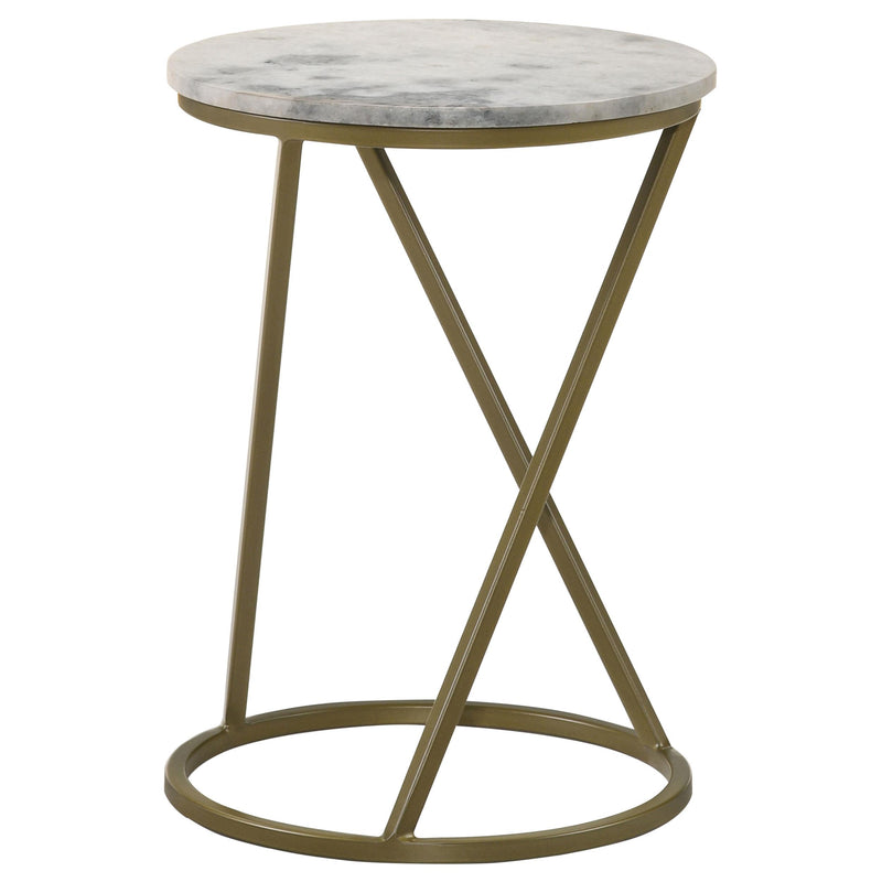 Malthe Round Marble Top Accent Side White and Antique