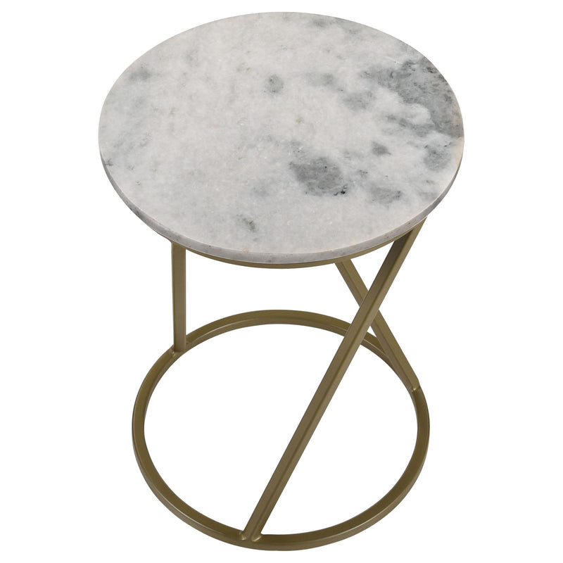 Malthe Round Marble Top Accent Side White and Antique