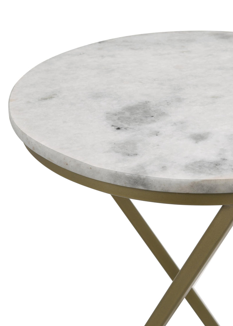 Malthe Round Marble Top Accent Side White and Antique