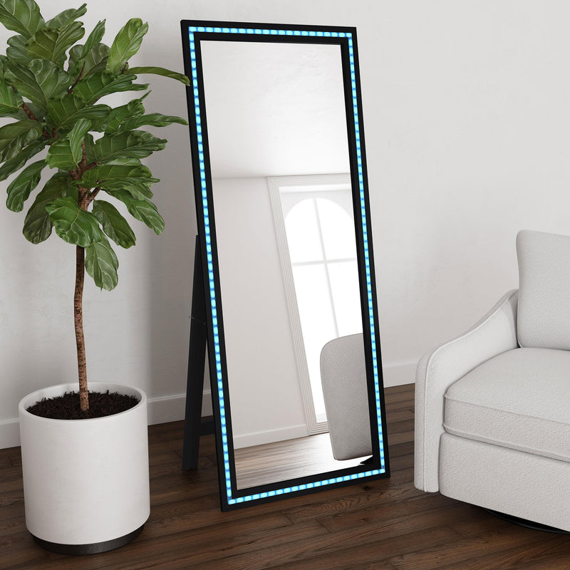 Windrose 28 x 67 Inch Tempered LED Standing Mirror Black - alternate view