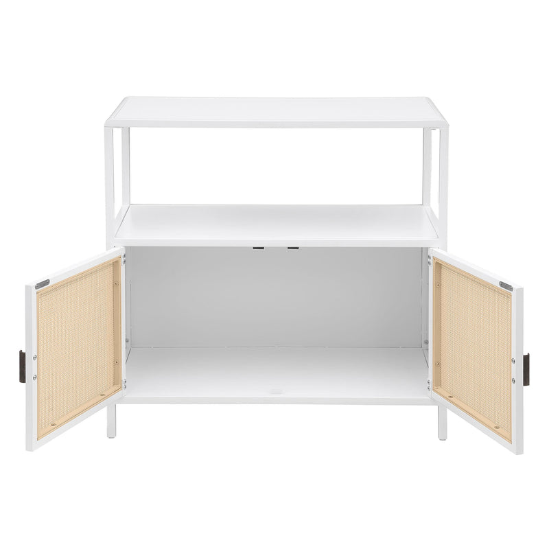 Amherst 2-door Radio Weave Cane Metal Accent Cabinet White - detail 4