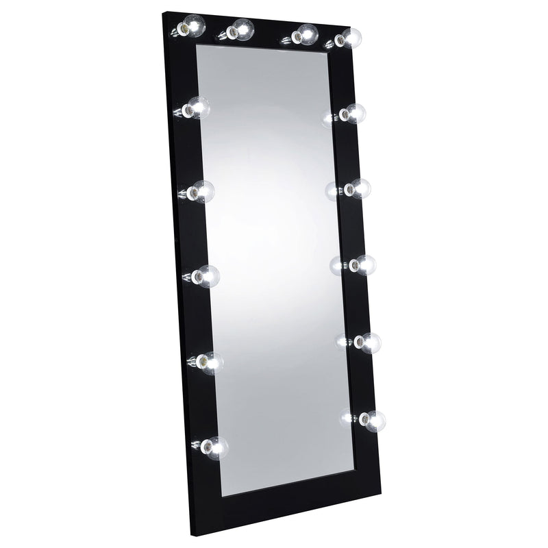 Zayan 32 x 71 Inch Floor Mirror LED Lighting Black Gloss - detail 3
