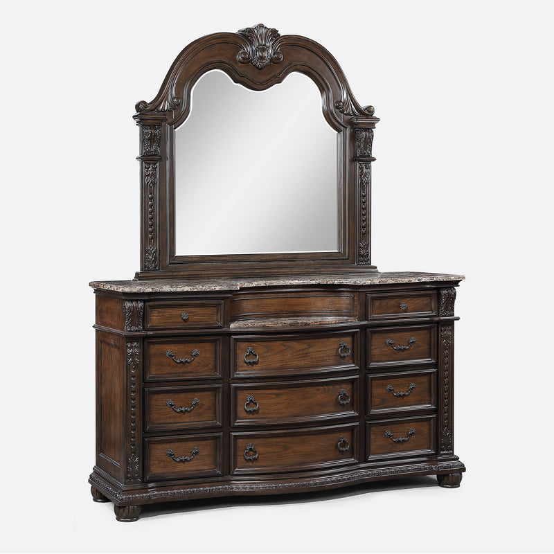 Crownmark Stanley Bedroom Set - Coffee Brown Dresser and Mirror