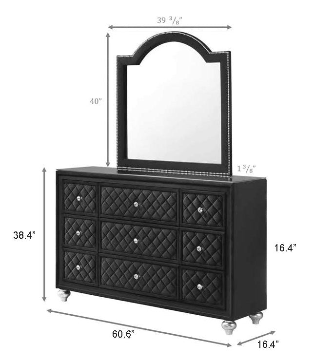 Crownmark Cameo Bedroom Set - Black Dresser and Mirror