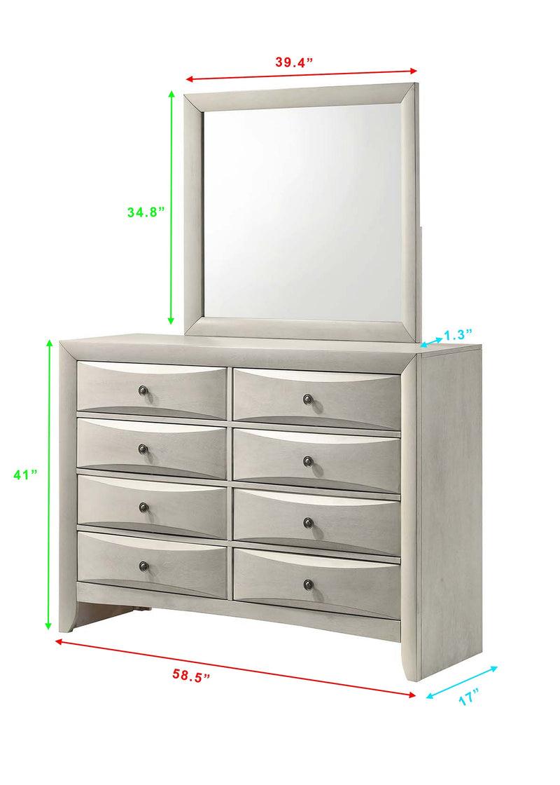 Crownmark Emily Bedroom Set - White Dresser and Mirror