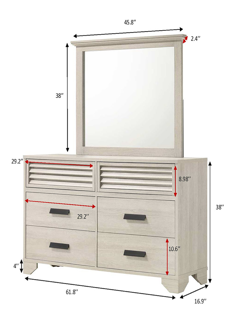 Crownmark Sarter Bedroom Set - White Dresser and Mirror