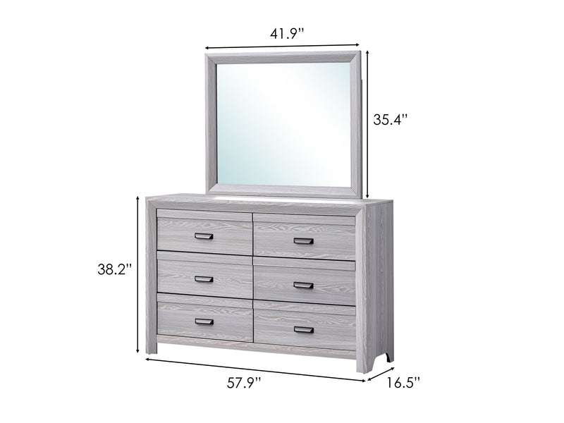 Crownmark Adelaide Bedroom Set - Drift Wood Dresser and Mirror