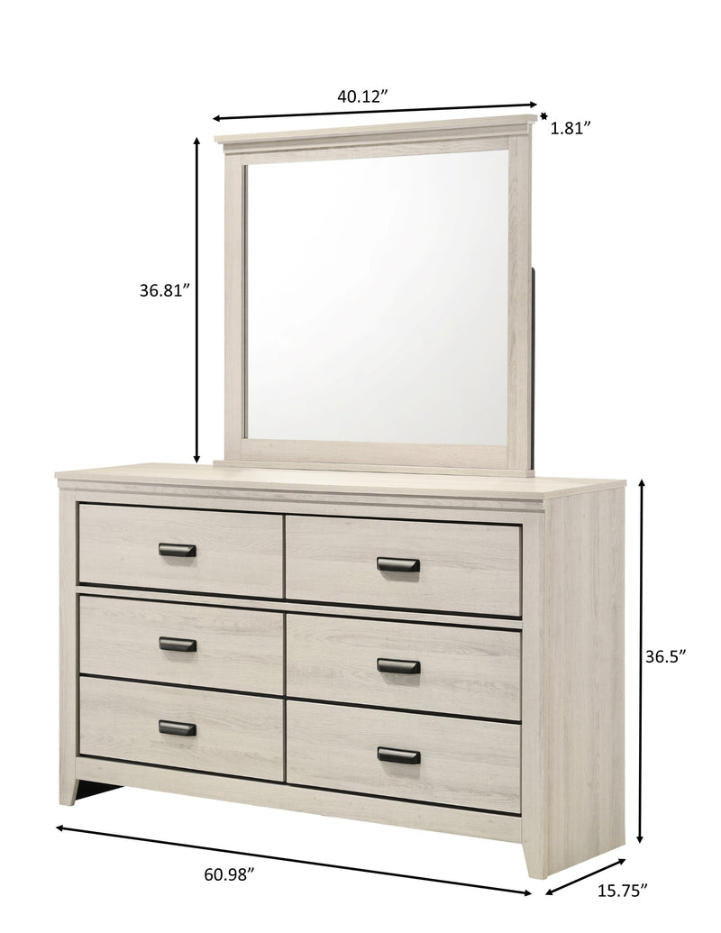 Crownmark Carter Bedroom Set - White Dresser and Mirror