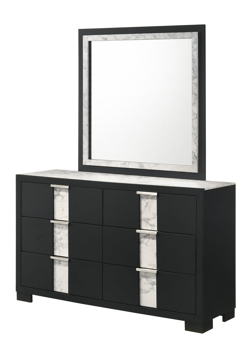 Crownmark Rangley Bedroom Set - Black Dresser and Mirror