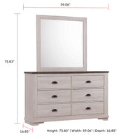 Crownmark Coralee Bedroom Set - Chalk/Grey Dresser and Mirror
