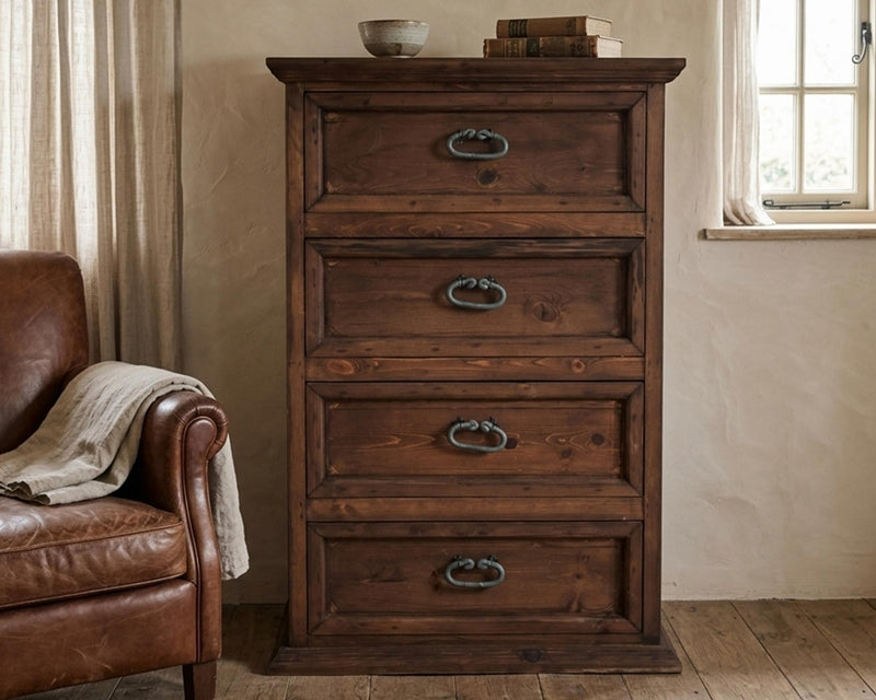 4 Drawer Dark Brown Chest Bookshelf