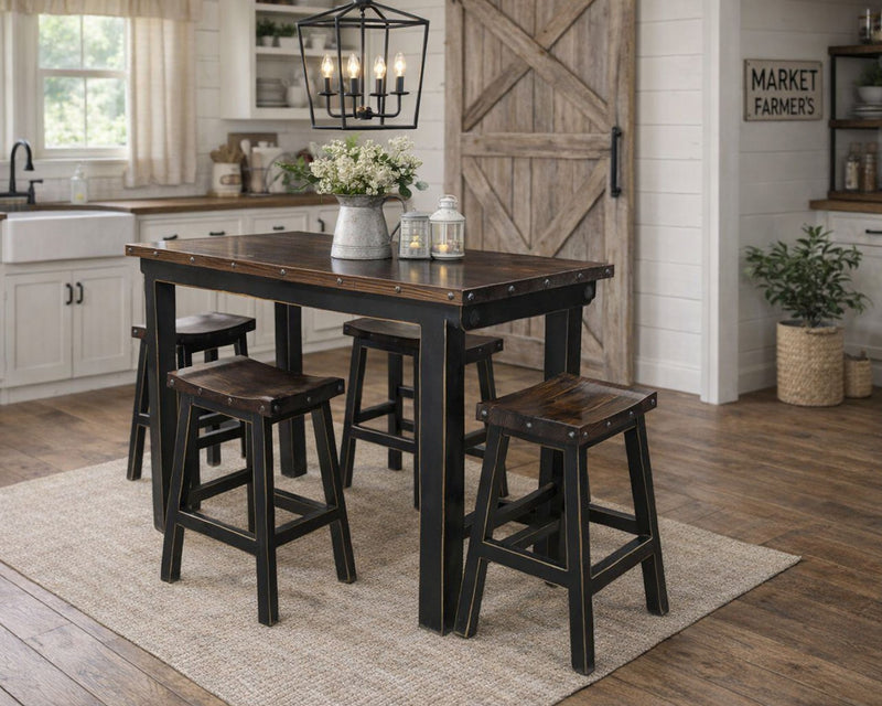 Lauro Walnut & Black Pub Ht. 5-Piece Dining Set