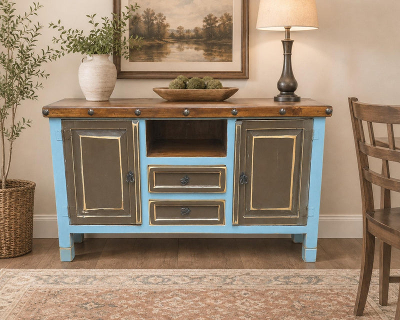 Veria Walnut Lt. Blue TV Stand